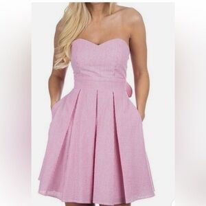 strapless seersucker mini dress